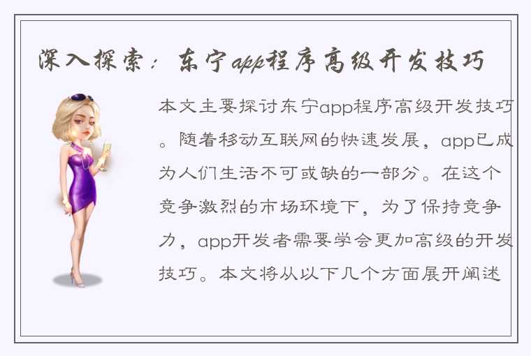 深入探索：东宁app程序高级开发技巧