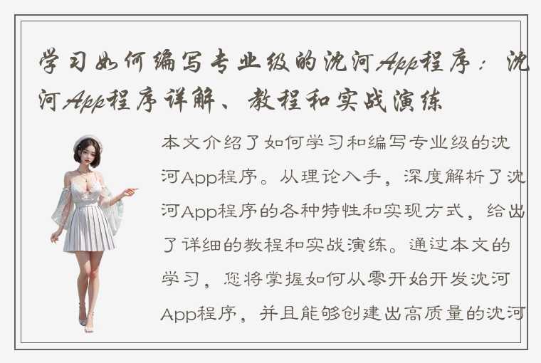 学习如何编写专业级的沈河App程序：沈河App程序详解、教程和实战演练