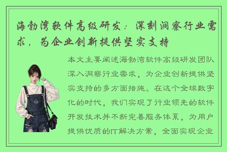 海勃湾软件高级研发：深刻洞察行业需求，为企业创新提供坚实支持