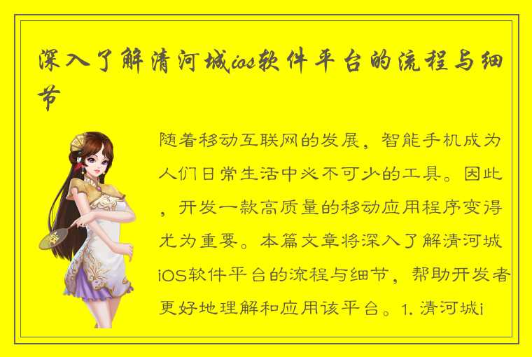 深入了解清河城ios软件平台的流程与细节