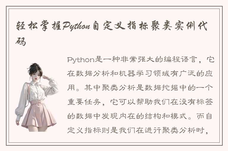 一个Python自定义指标聚类的实例代码及实例分析