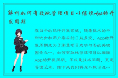 如何优化项目管理，实现App开发的高效率和高效果